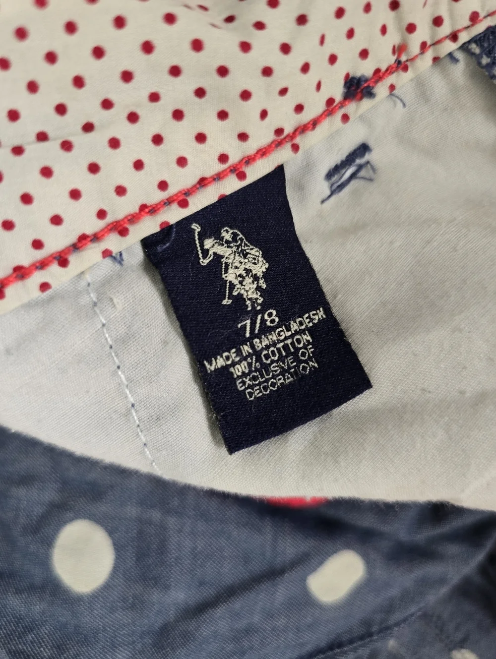 U.S. Polo Assn Polka Dot Chambray Shorts Red Belt Size 7 / 8